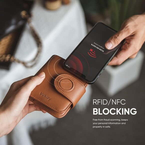 Women's Minimalist Vegan Leather RFID Wallet with Airtag Slot & Cash Pocket - Picture 4 of 7